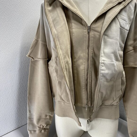 Le PERE Double-Layer Faded Full-Zip Hoodie • Size M • Beige - Picture 15 of 16